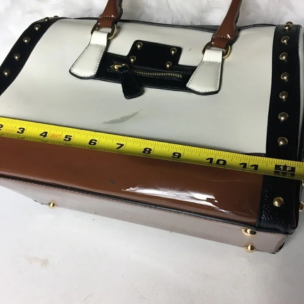 Dasein three tones satchel handbag bag with studs.